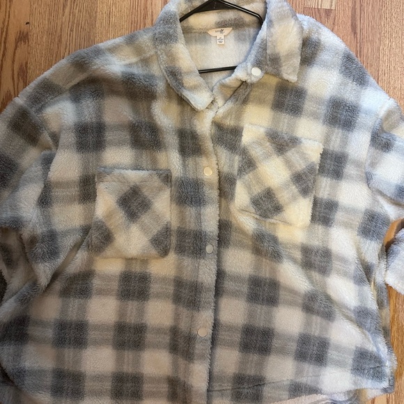 Plaid Fleece Jacket in Gray and‎ White Shacket Size 4XL - Picture 8 of 8